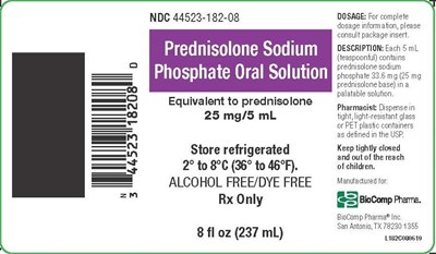 Prednisolone Sodium Phosphate Oral Solution 25 mg/5 mL Label  Ndc: 44523-182-08 (Bcp 11424 L182c080619 Prednisolone Sodium Phosphate Oral Solution 25mg 5ml Label)